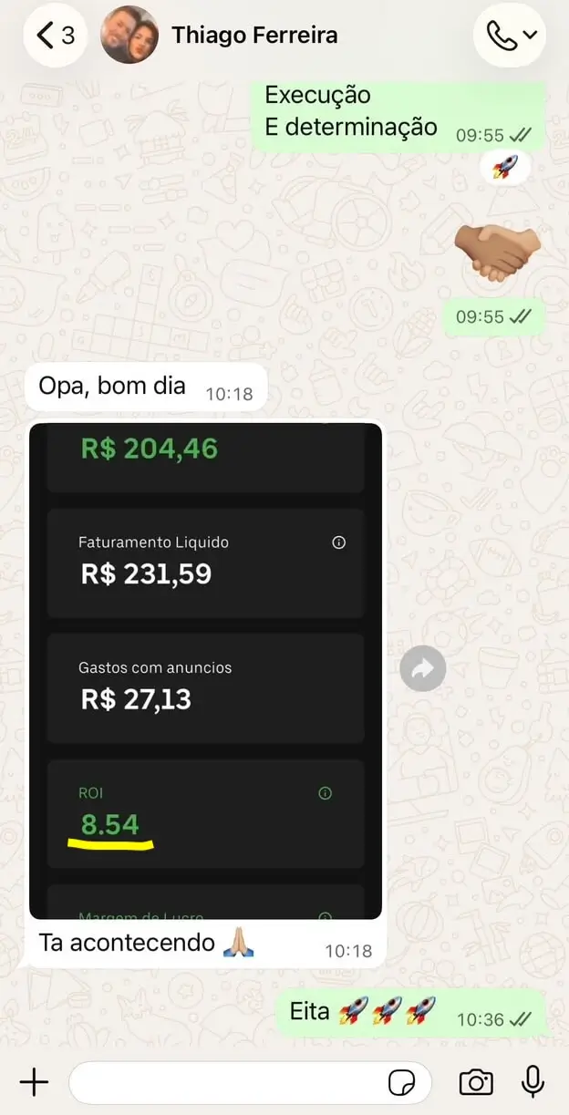 Conversa com resultados de vendas e anúncios
