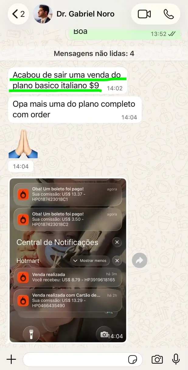 Conversa com resultados de vendas aprovadas