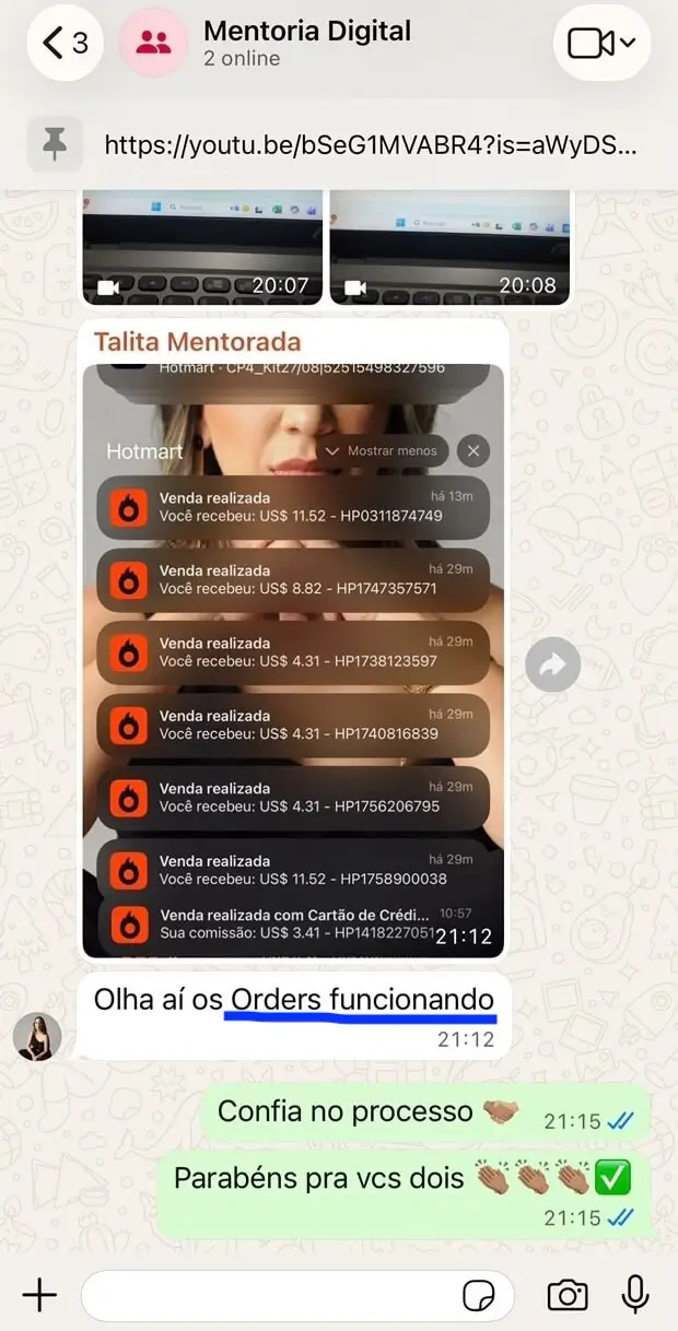 Grupo de alunos com notificações de vendas